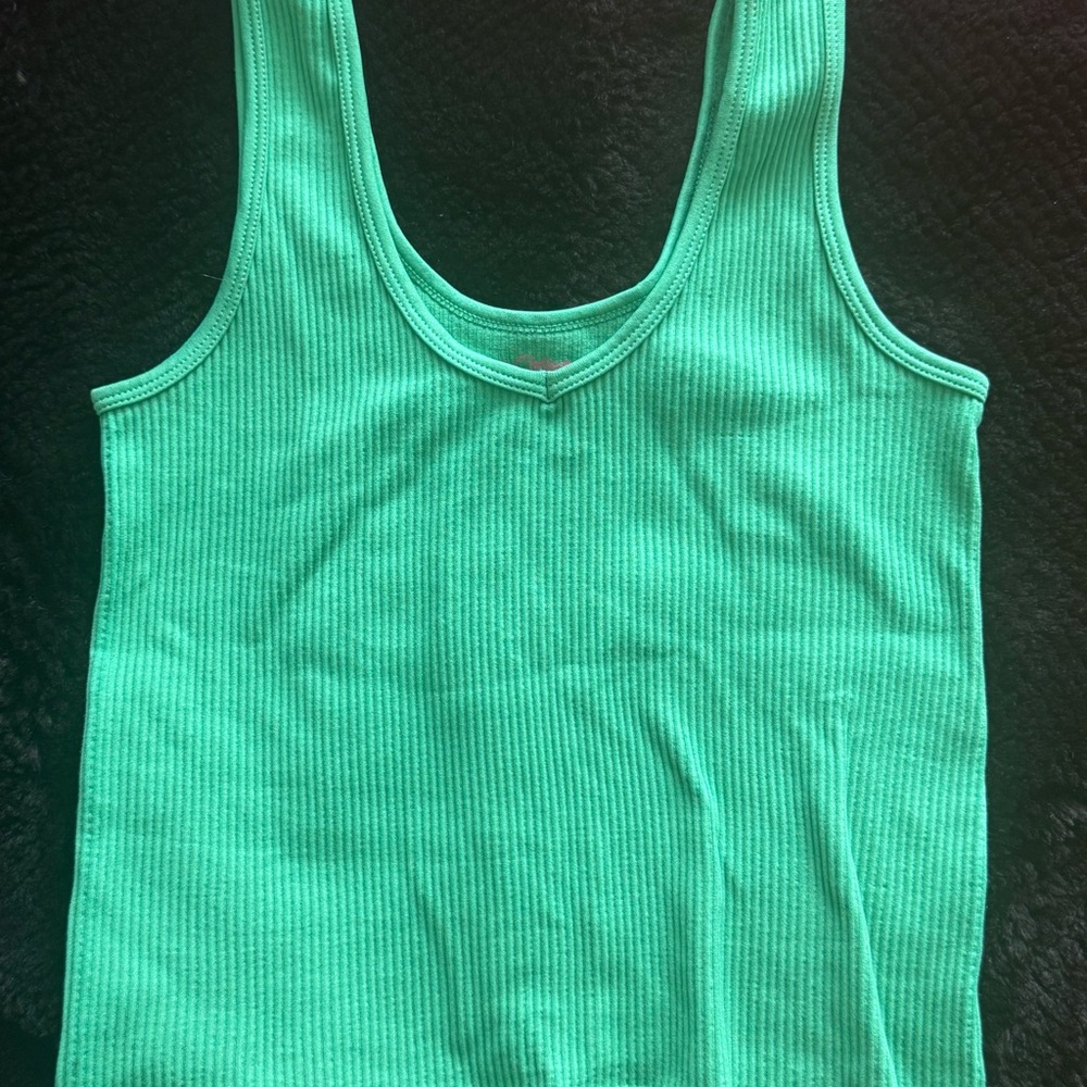 Green Ribbed Tank Top